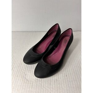 Crocs Lina Wedge Womens 8 Black Pink Dual Comfort Round Toe Pump Shoes 203408